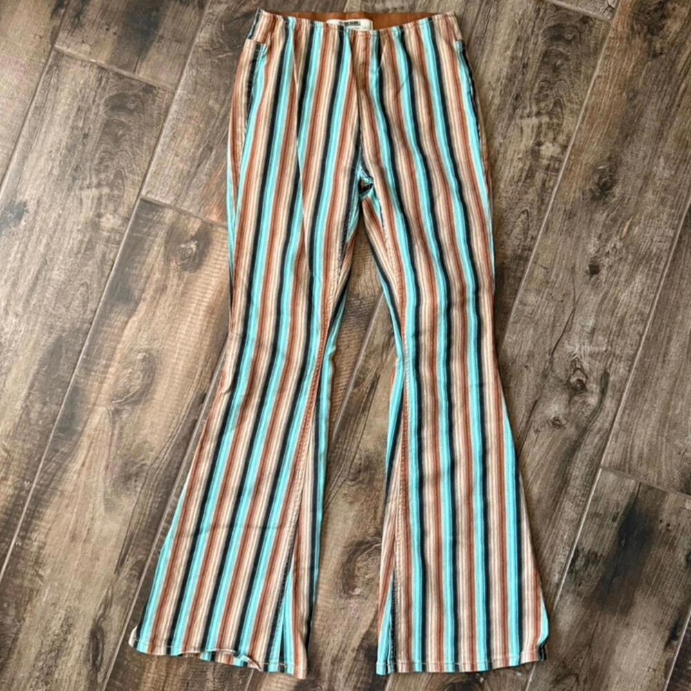 Striped Boot Cut Jeans in Blue and Brown